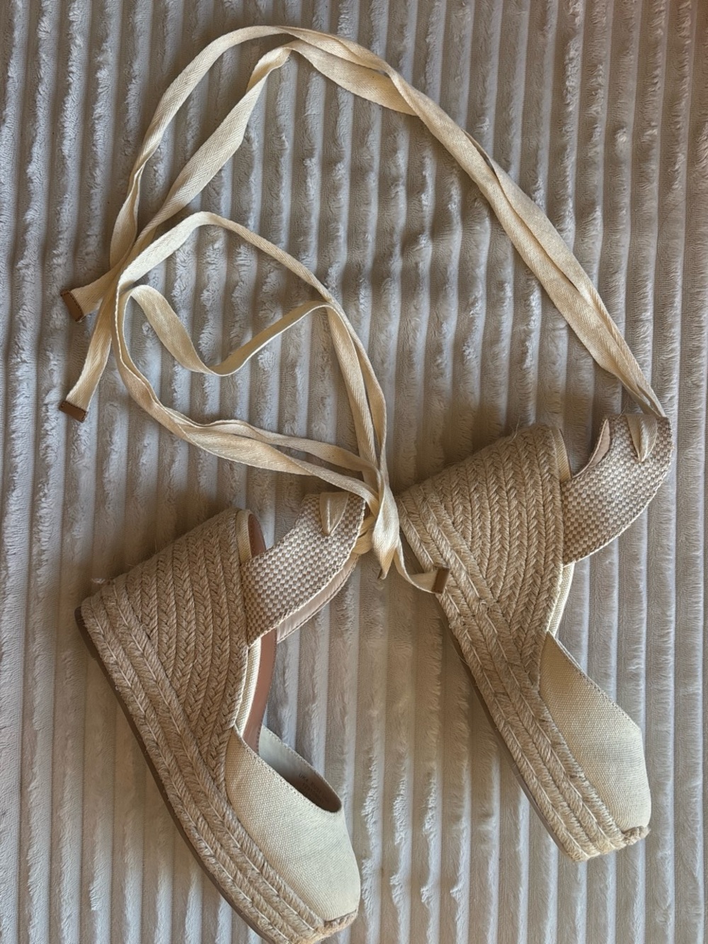 ASOS Beige Espadrille Wedge Sandals with Ankle Ties
